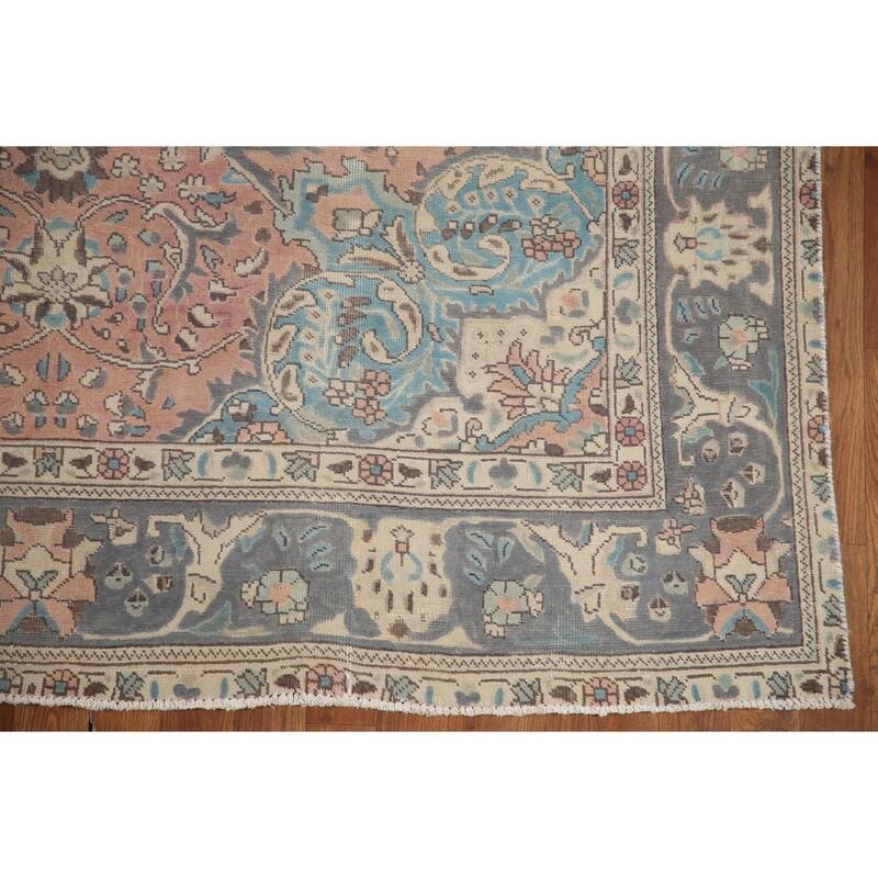 Hand Knotted Oriental 100% Wool Carpet Traditional Floral Pink Tabriz Area Rug - 9' 5'' X 6' 4''