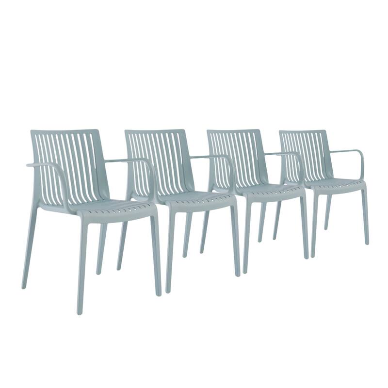 HomeRoots Set of Two Baby Blue Heavy Duty Plastic Outdoor Stacking Arm Chairs