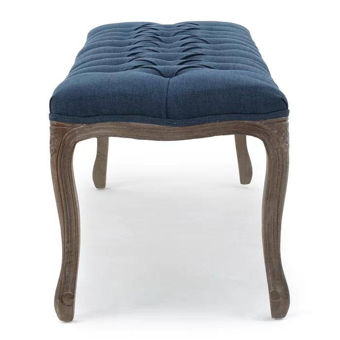 Roomfitters Upholstered Accent Bench with Tufted Cushion Seat and Solid Wood Legs, Navy Blue