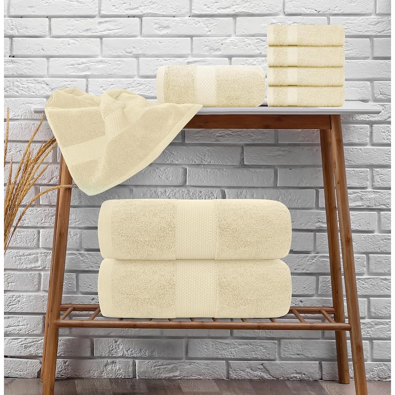 White Classic Luxury Cotton 8Pc Multi Size Towel Set [2 Bath Towels, 2 Hand Towels, 4 Washcloths]