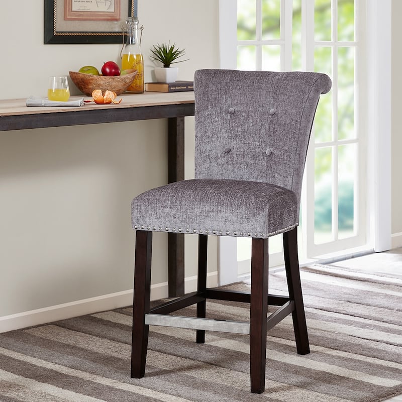 Button Tufted Counter Stool with Nailhead Trim, Upholstered Barstool