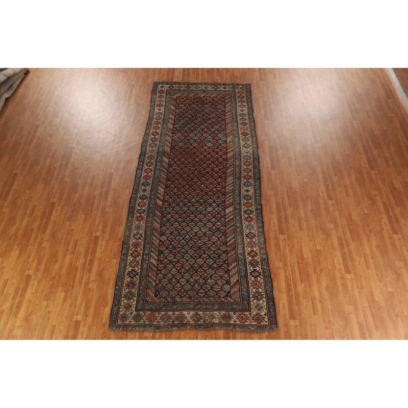 Pre-1900 Antique Vegetable Dye Kazak Area Rug Handmade Wool Carpet - 5'5" x 13'4"