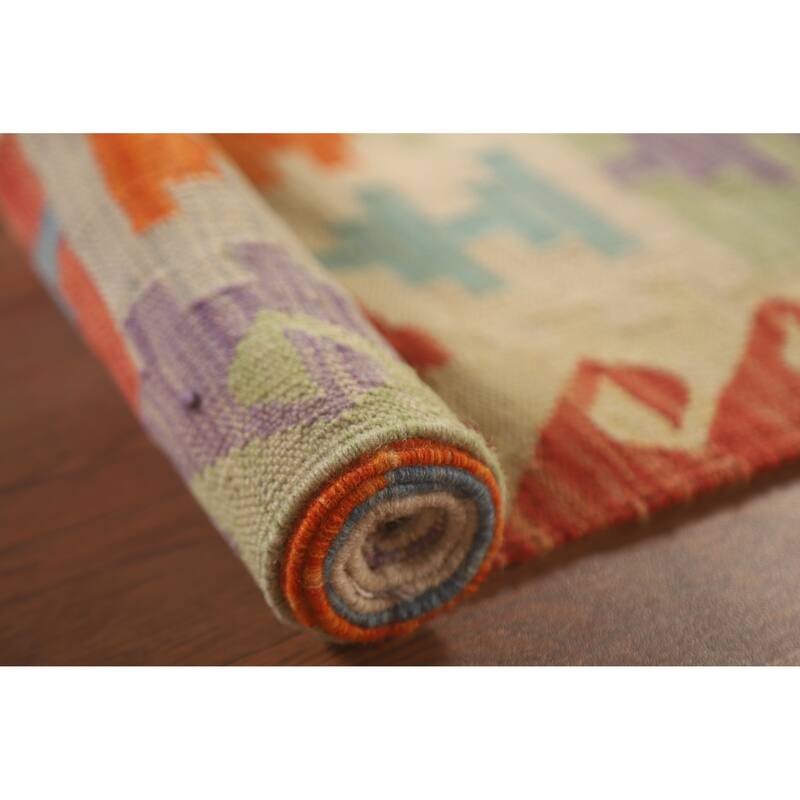 Hand Woven Oriental 100% Wool Carpet Southwestern Geometric Multi-Colored Kilim Area Rug - 6' 9'' X 4' 10''