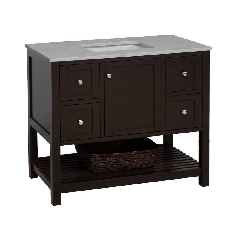 KitchenBathCollection Lakeshore 42" Bathroom Vanity with Engineered Carrara Top