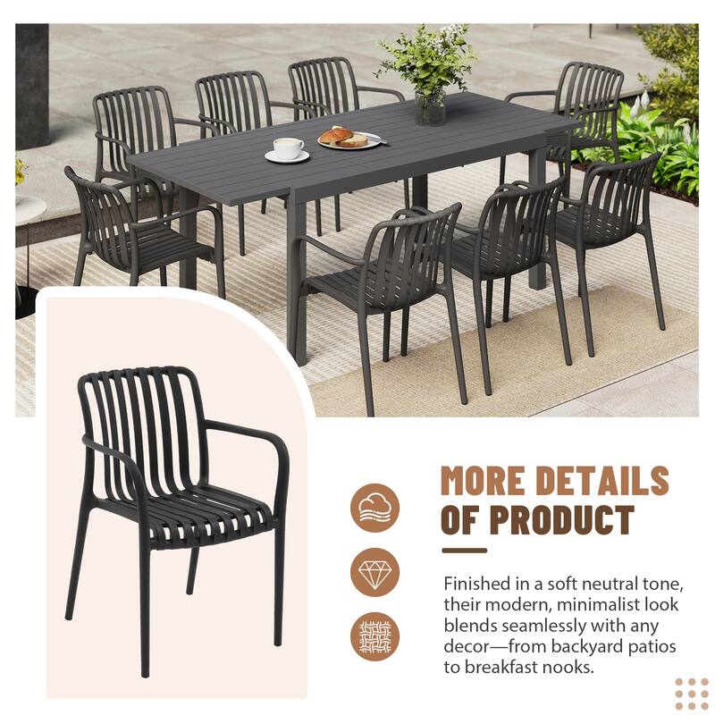 Outdoor Dining Set 9-Piece Stackable Plastic Lightweight Dining Armchair and Extendable Dining Table