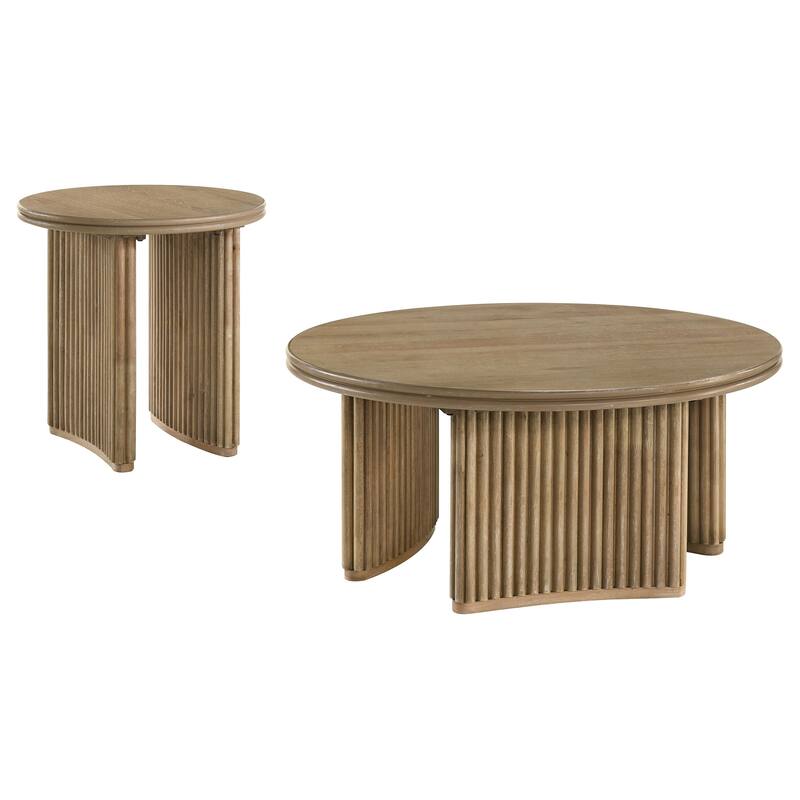 Adina Round Coffee Table Set Distressed Light Brown - 2-piece