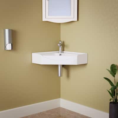 Alexander II White Porcelain Corner Wall Mount Bathroom Sink