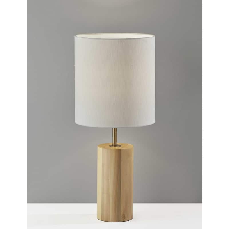 Natural Wood Base Table Lamp with White Drum Shade and Rotary Switch - 13” x 13” x 30.5” (D x W x H)