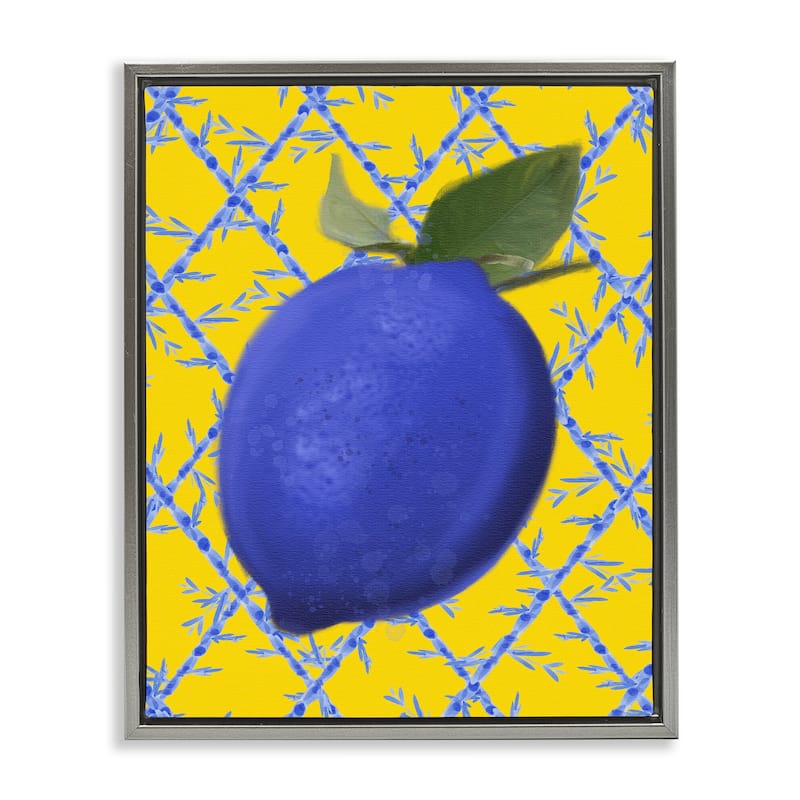 Stupell Blue Lemon over Yellow Framed Floater Canvas Wall Art Design By Matthew Piotrowicz - 25 x 31 - Grey