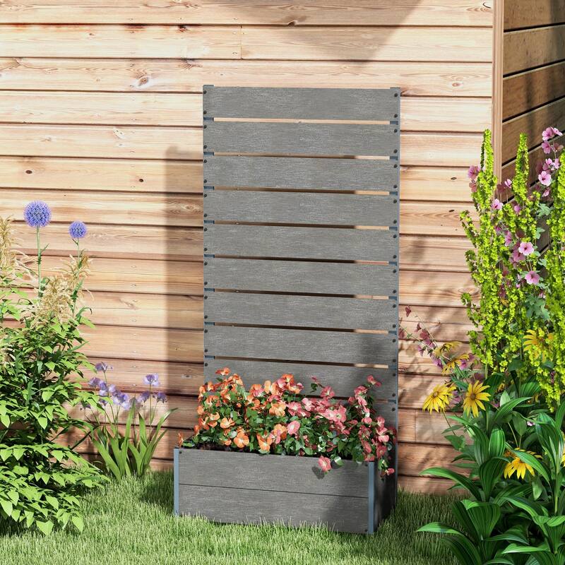 Outsunny Raised Garden Bed with Trellis for Climbing Plants, Planter Box with Drainage Gap, Freestanding Trellis Planter