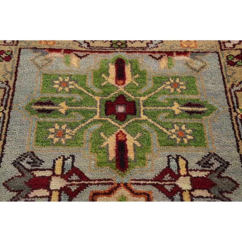 Hand-knotted Traditional Wool Grey Geometric Area Rug Oriental Carpet - 8' 0'' X 2' 6''