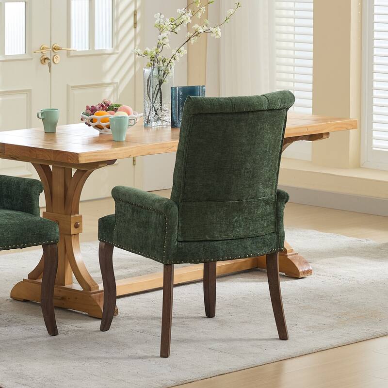 GDF Studio- Chenille Upholstered Dining Chair with Tufted Back & Curved Wood Legs, Single Pack