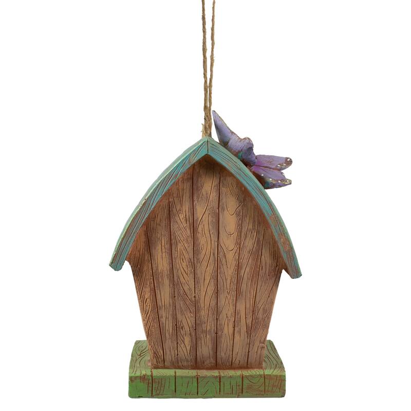 10" Brown Green Hanging Birdhouse Butterflies Outdoor Garden Decor