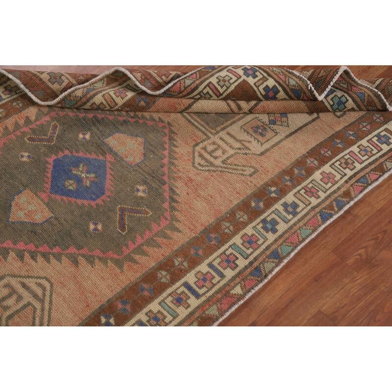 Tribal Ardebil Persian Vintage Runner Rug Handmade Orange Wool Carpet - 3'7" x 13'1"