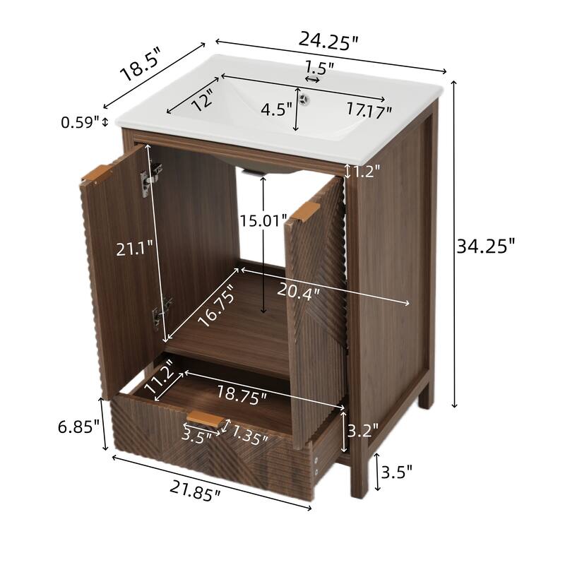 24 Inches Bathroom Vanity with Sink Combo, Modern Bathroom Vanity with Single Faucet Hole, Textured Door Panels