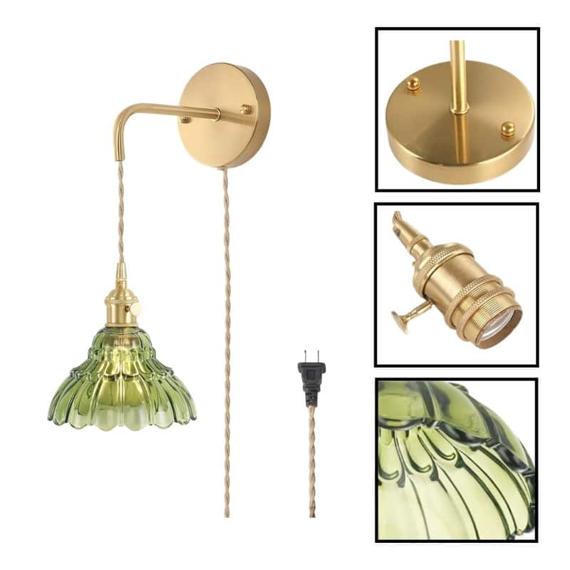 4.9FT green lighting gold & green plug in hanging light brass, glasswall light