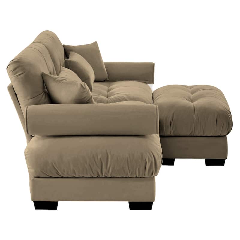 93.7" Velvet 2-Seater Sectional Sofa with Ottoman & Pillows