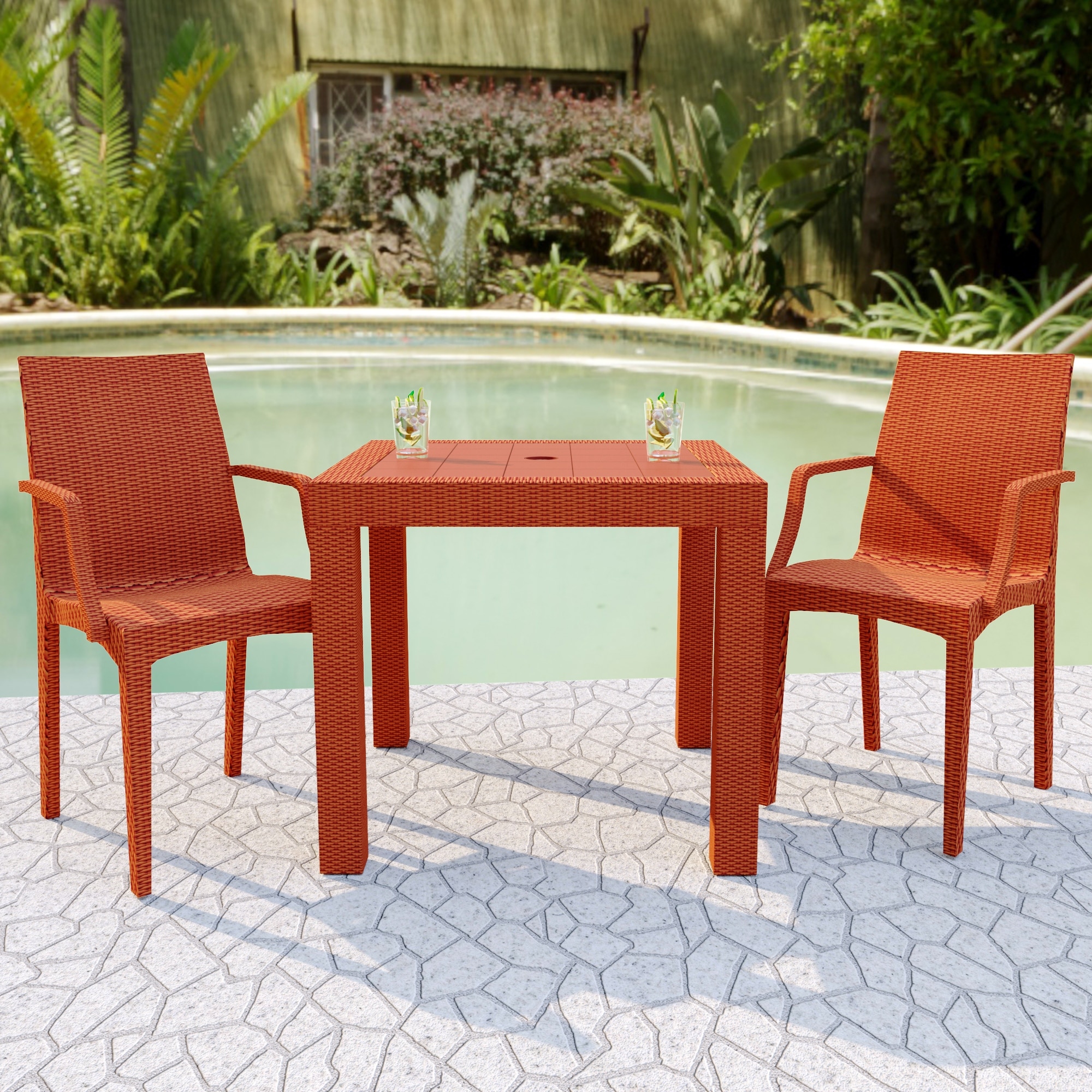 Mace (Set of 2) Stackable Pastic Dining Chair, UV Resistant Indoor Outdoor Armchair