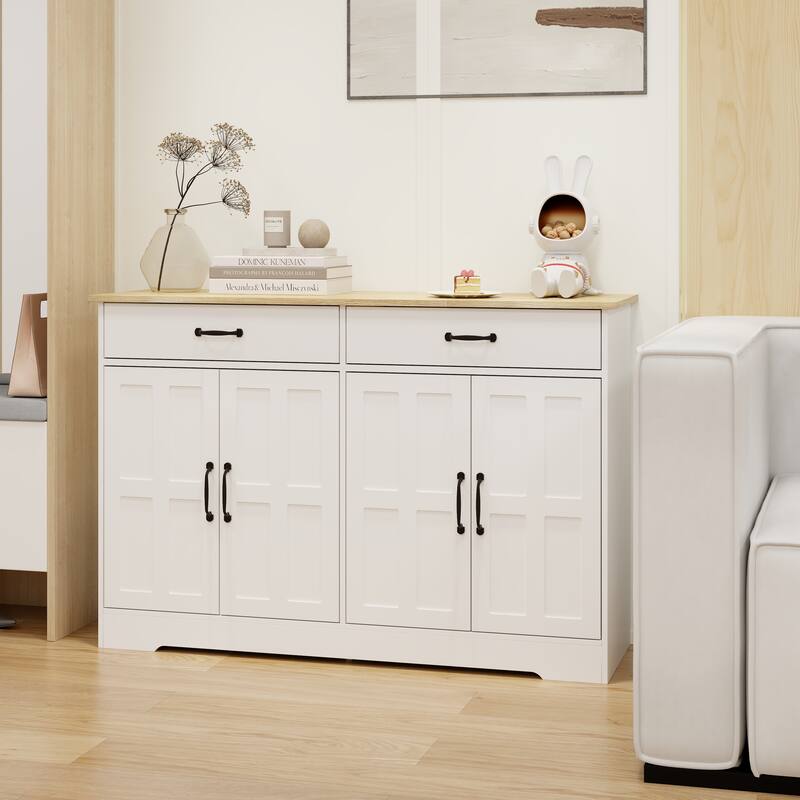 Sideboard with 2 Drawers & 4 Doors, Large Capacity Kitchen Buffet Cabinet, Entryway Table with 2 Storage Shelves