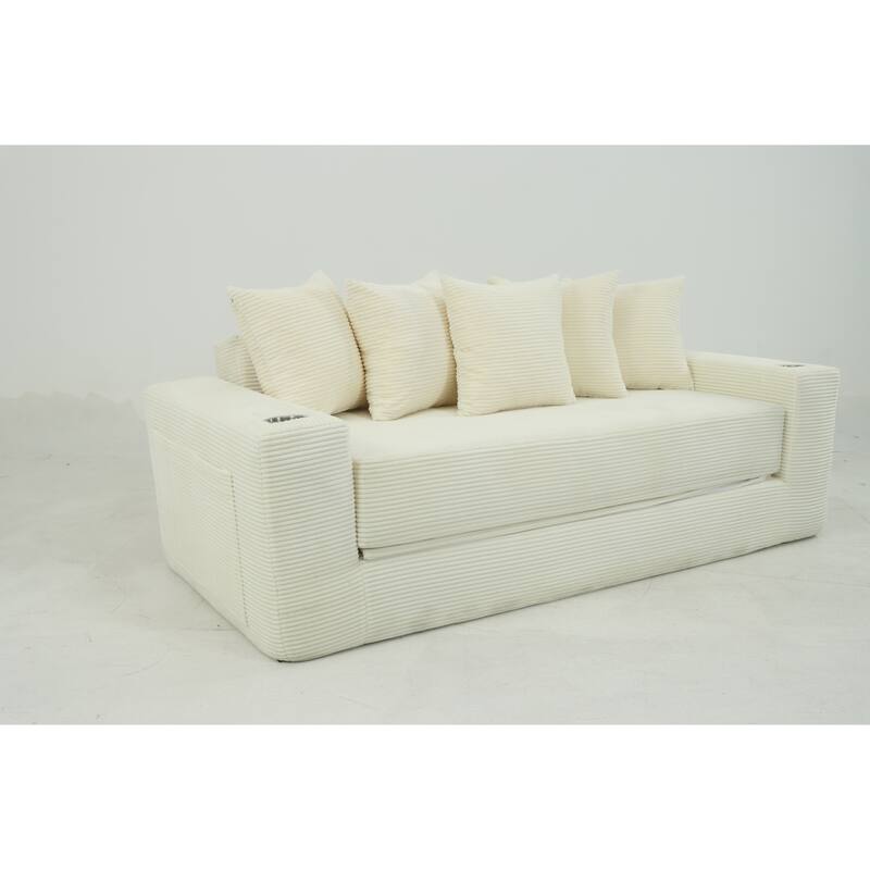 Convertible Sofa Bed, 76" Boneless Loveseat Couch 2 in 1 Foldable Floor Sofa Couch with 2 Cup Holders, Folding Sleeper Chair