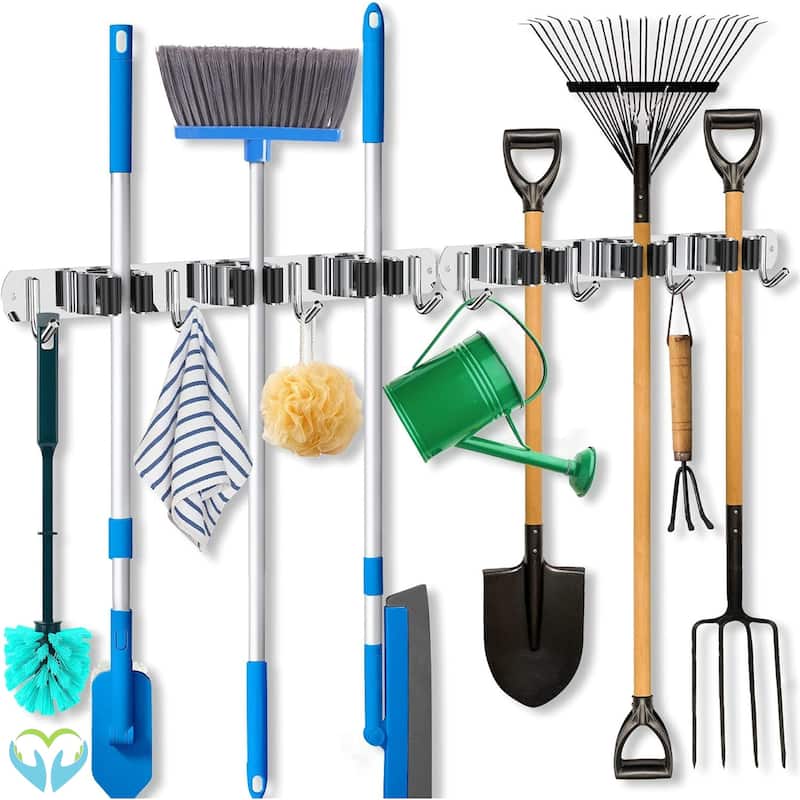 Broom Organizer Storage Tool Racks Stainless Steel - Silver