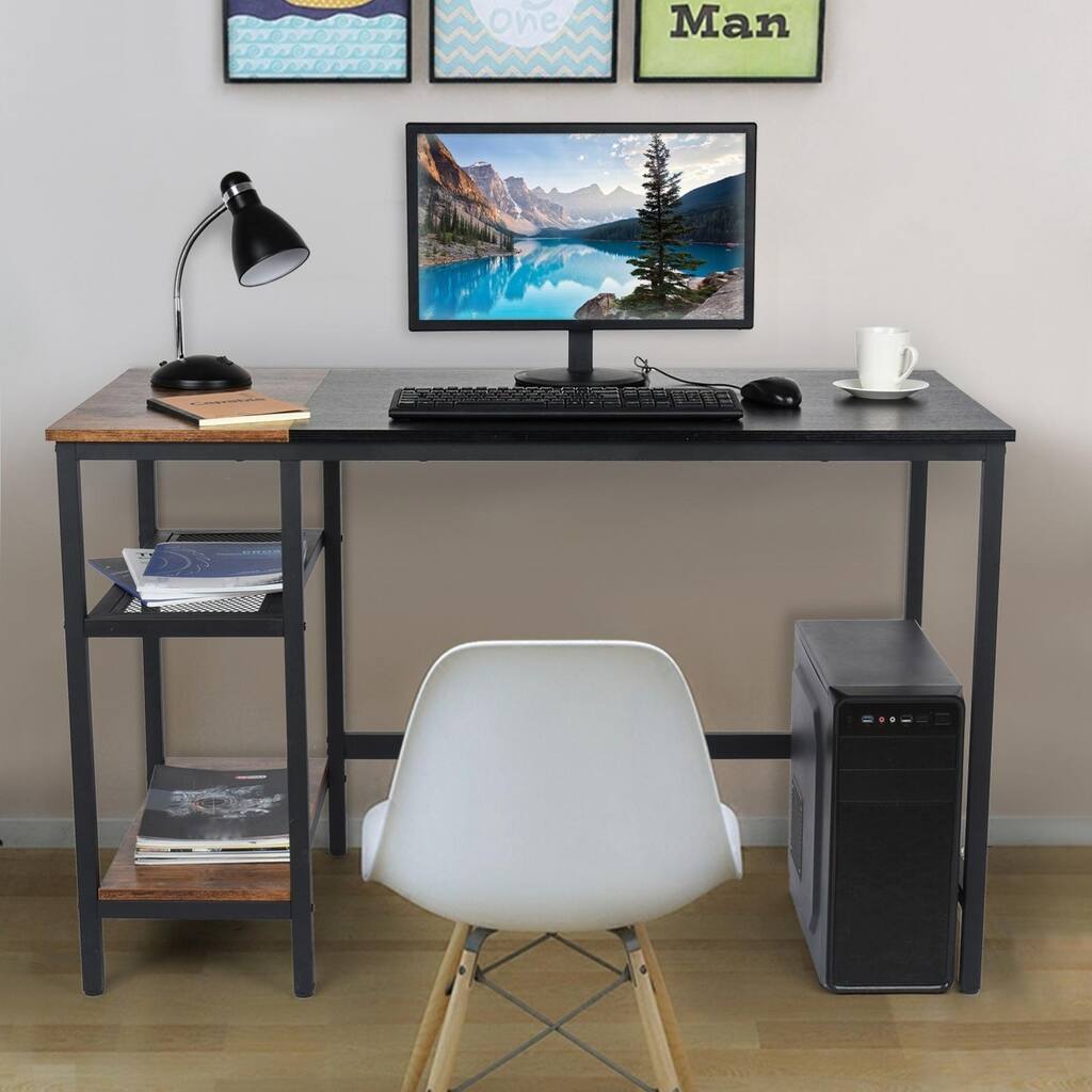 Modern Minimalist PC Desk With Splice Board Computer Desk With Storage Work Desk