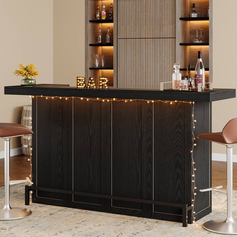 4-Tier Bar Table, 70.9-Inch Large Wooden Home Bar Unit