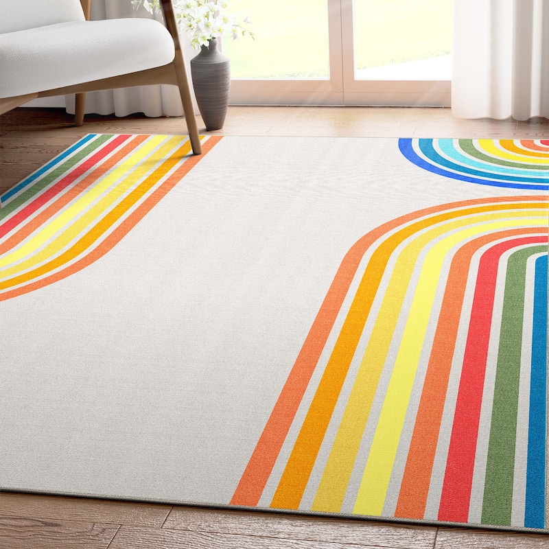 Well Woven Apollo Border Arch Modern Geometric Kids Flat-Weave Rug - 5'3" x 7'3" - Multi Color