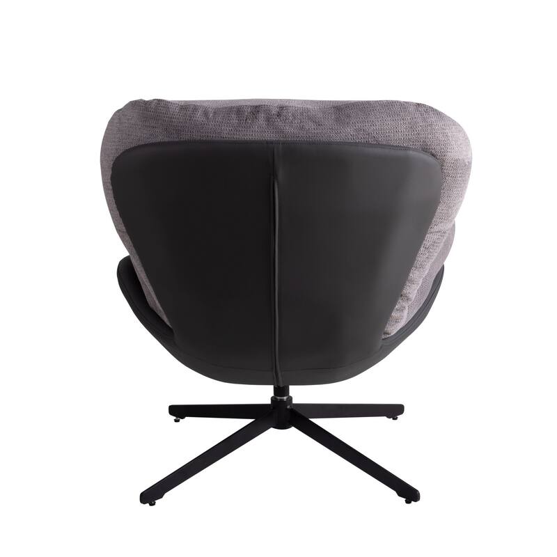 Modern 32.25" Chenille 360° Swivel Lounge Chair with Faux Leather Metal Base Frame