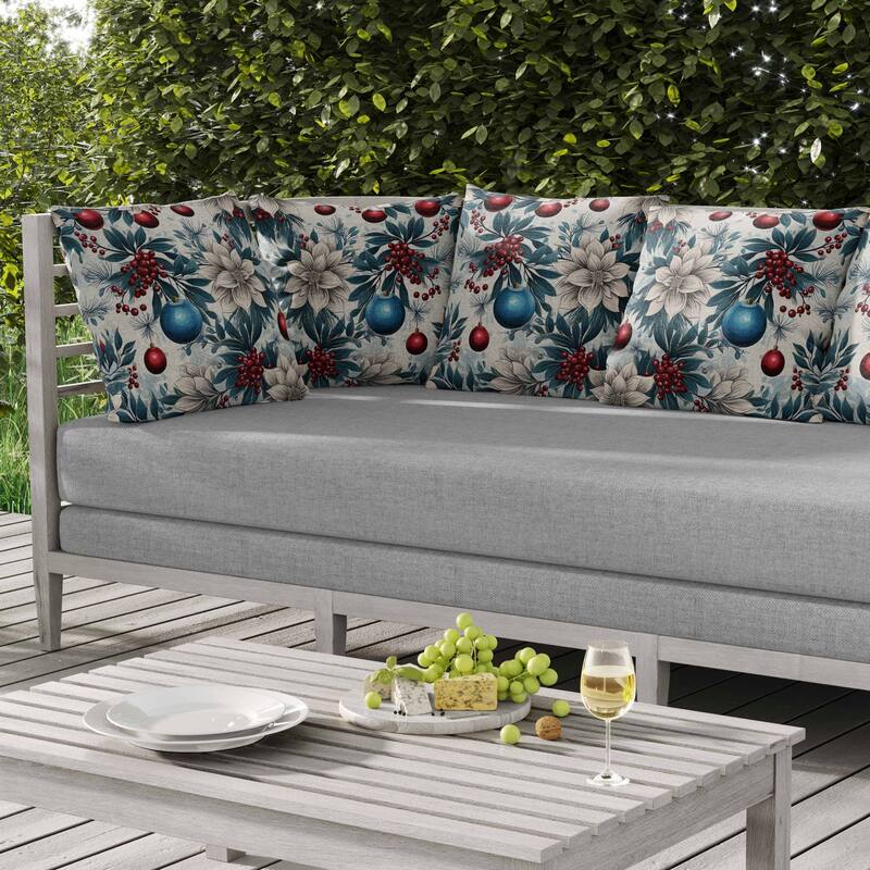 Festive Flurries Indoor/Outdoor Reversible Throw Pillow Blue and Red