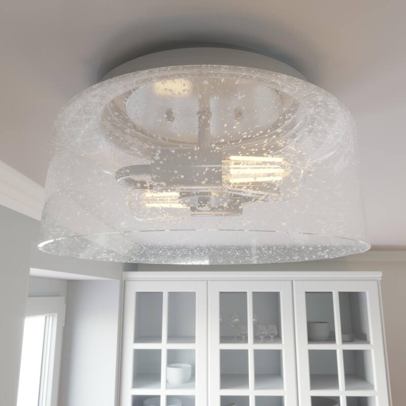 Hunter Hartland 2-Light Flush Mount Ceiling Light, Damp Rated - Bathroom, Bedroom, Hallway - Farmhouse, Industrial - Brushed Nickel
