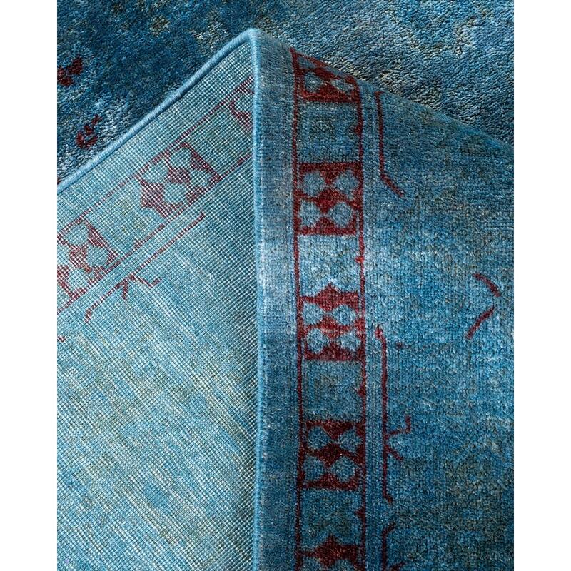 Overton Hand Knotted Wool Vintage Inspired Modern Contemporary Overdyed Blue Area Rug - 8' 0" x 9' 11"