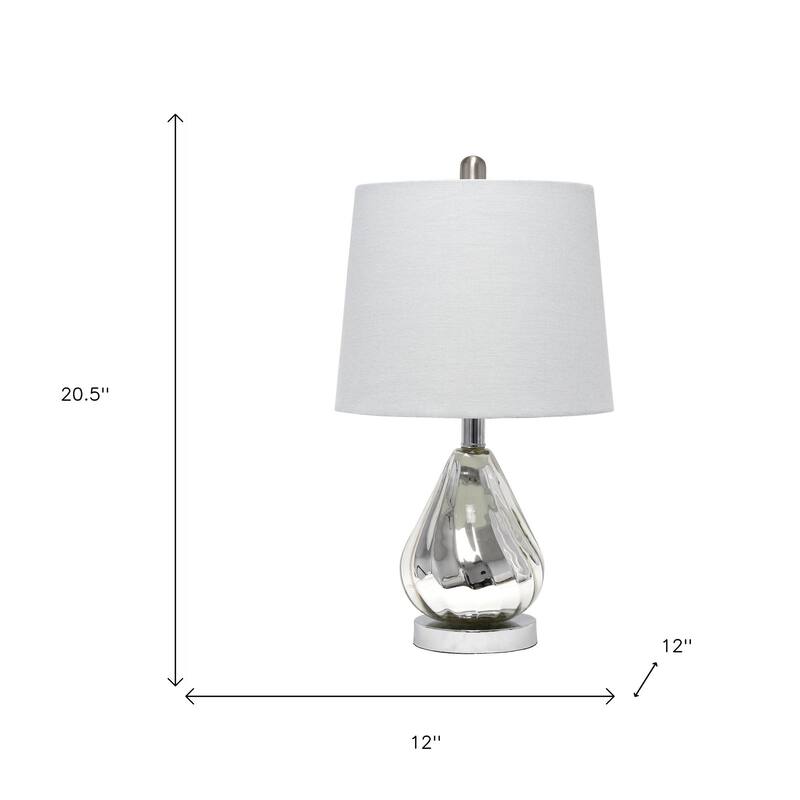HomeRoots 21" Silver Glass And Metal Scalloped Table Lamp With Gray Drum Shade - 12.00 in. x 20.50 in. x 12.00 in.