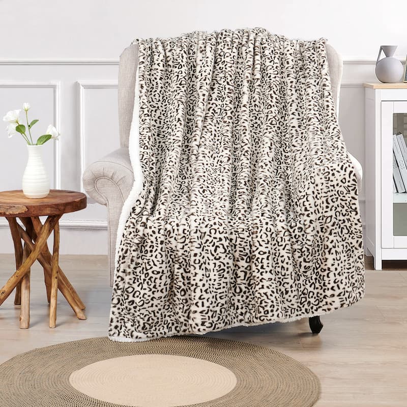 Breathable Cozy FauxFur Snow Leopard Throw