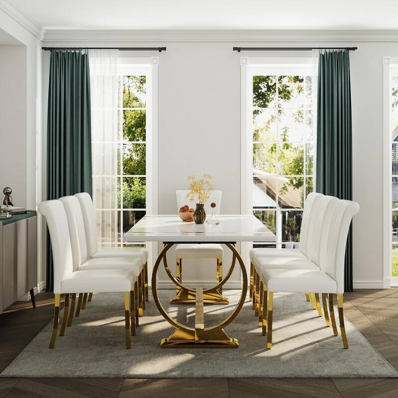 Luxury PU Leather Parsons Dining Chairs Side Chairs with Rolled Back and Stainless Steel Legs