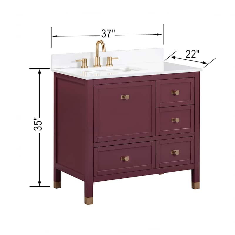 Alana Bathroom Vanity in Burgundy Red with White Engineered Stone Top