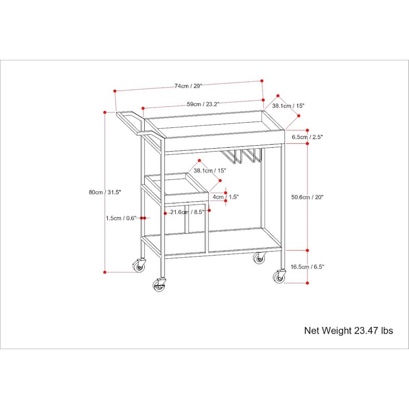 WYNDENHALL Lintz 29 inch Industrial Contemporary Bar Cart in Natural - 15" d x 28.5" w x 31" h