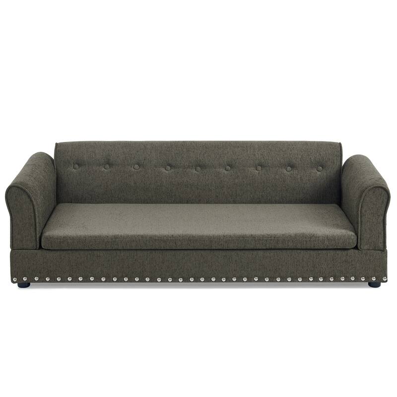 Oversized Pet Sofa, Elegant Modern Linen Fabric Elevated Dog Sofa Bed, Oversized Rectangular Pet Bed with Backrest & Armrest