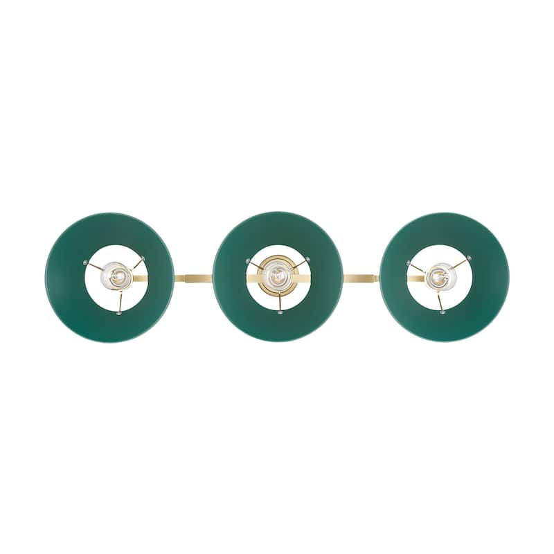 Yep by Golden Lighting Orwell 3-light Island Light in Brushed Champagne Brass and Pine Green shade - 3 Light Linear Pendant