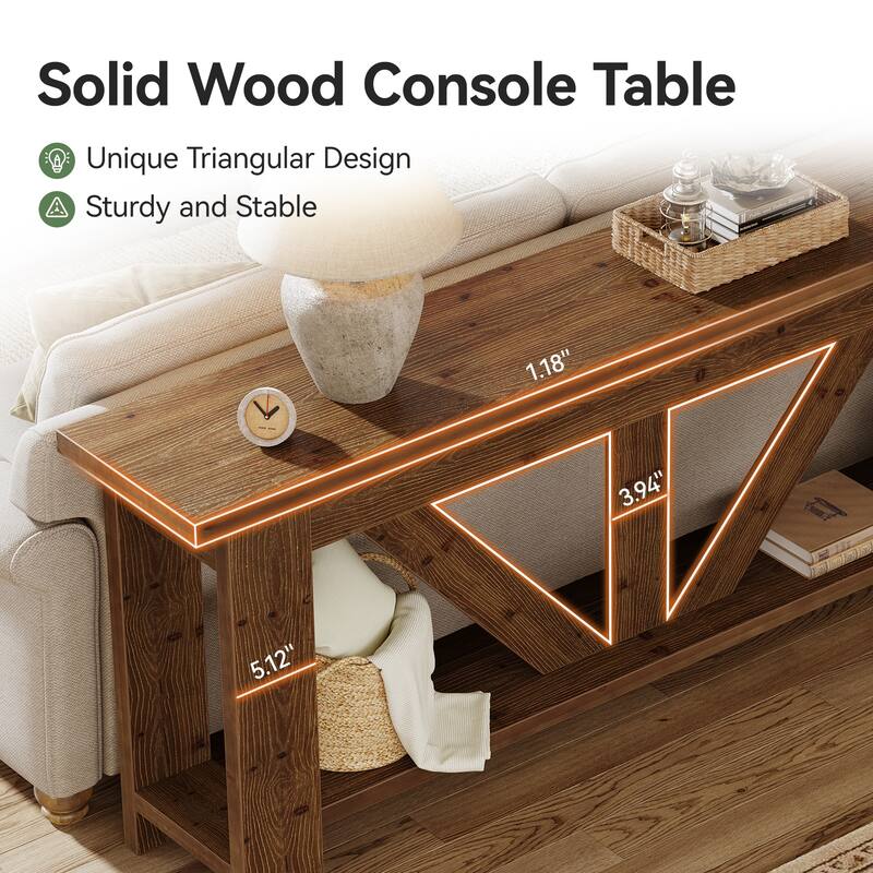 70.9-Inch Solid Wood Sofa Console Table, Extra Long Storage Shelves Entryway Table for Living Room, Hallway, Foyer