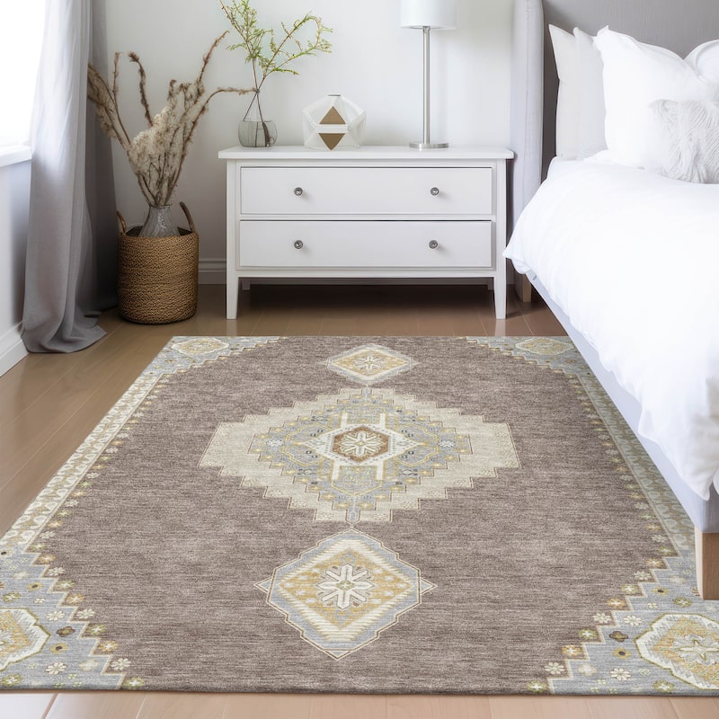 Machine Washable Indoor/ Outdoor Boho Traditional Chantille Rug