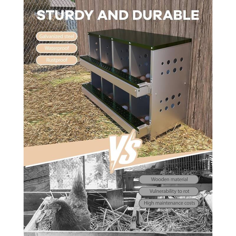 8-Compartment Metal Chicken Nesting Box, Waterproof Egg Laying Box