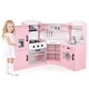 preview thumbnail 6 of 34, Costway Corner Play Kitchen Toddler Kitchen Playset with Range Hood, - See Details Pink