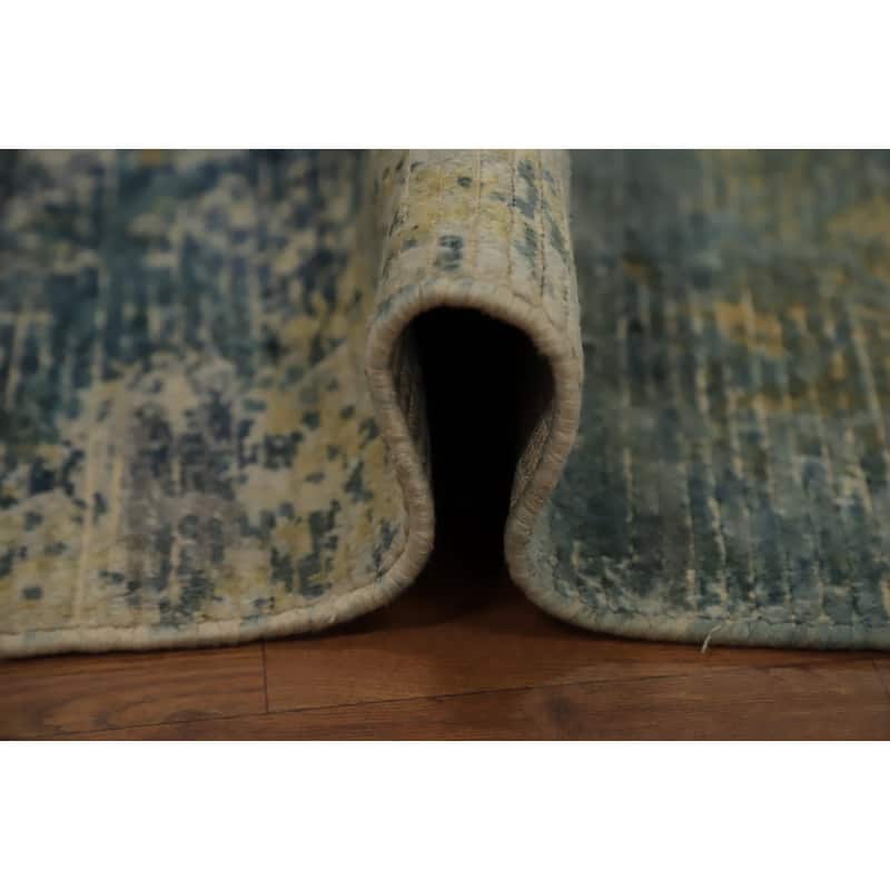 Hand Knotted Oriental Viscose Silk Carpet Modern Pictorial Multi-Colored Abstract Area Rug - 7' 8'' X 5' 6''