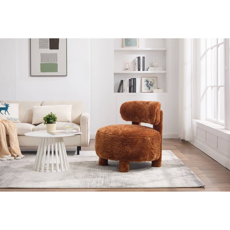 Fur Fabric armless accent chair with curved backrest and solid wooden legs upholstered chair slipper side chair