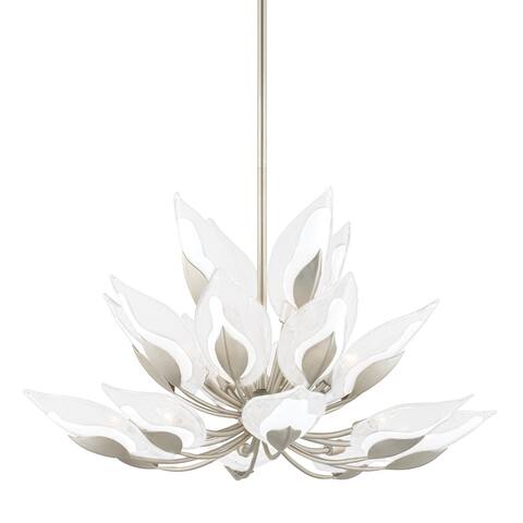 Hudson Valley Blossom 20-Light Silver Leaf Chandelier with Clear Glass