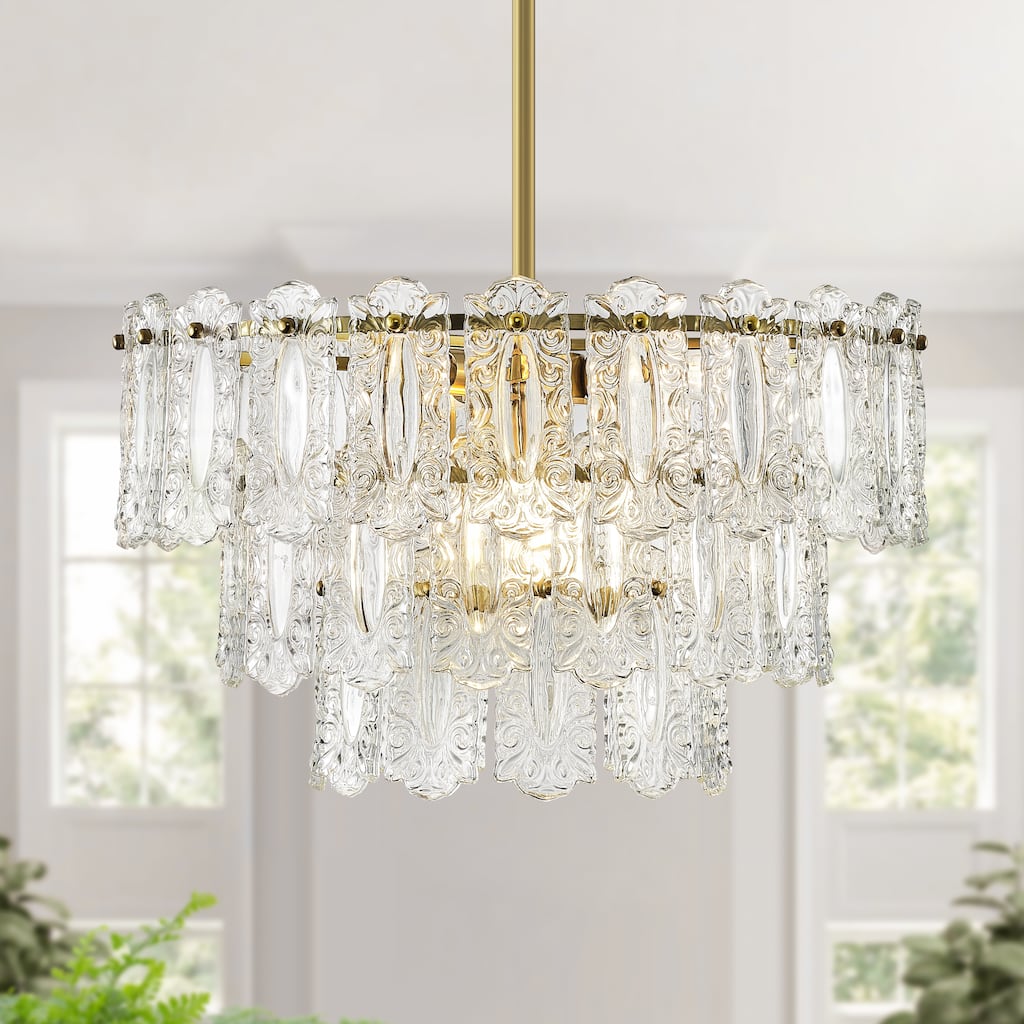 Starsky 6-Light Modern Tiered Unique Chandelier with Textured Glass - Gold