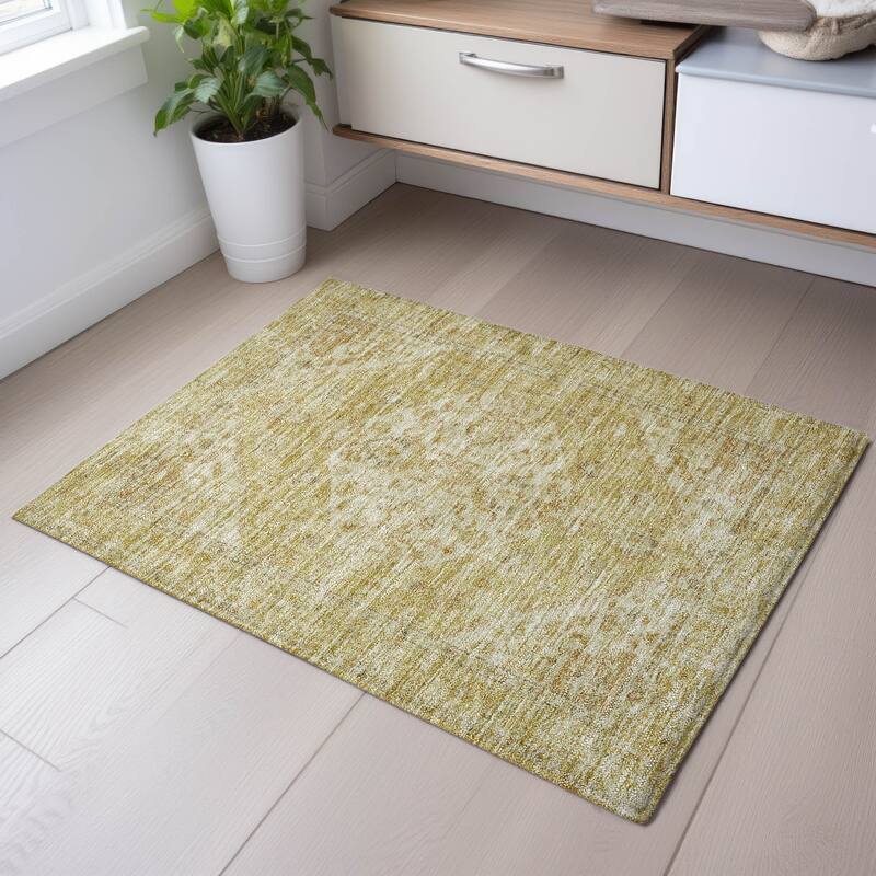 Premium Washable Super Soft Vintage Traditional Mayfield Rug - Gold - 1'8" x 2'6"