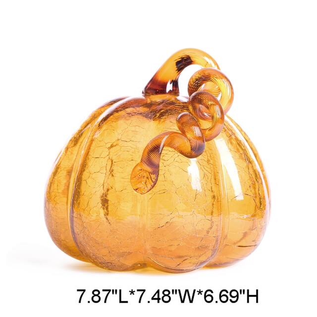 Glitzhome Amber Crackle Handblown Decorative Glass Pumpkins - B