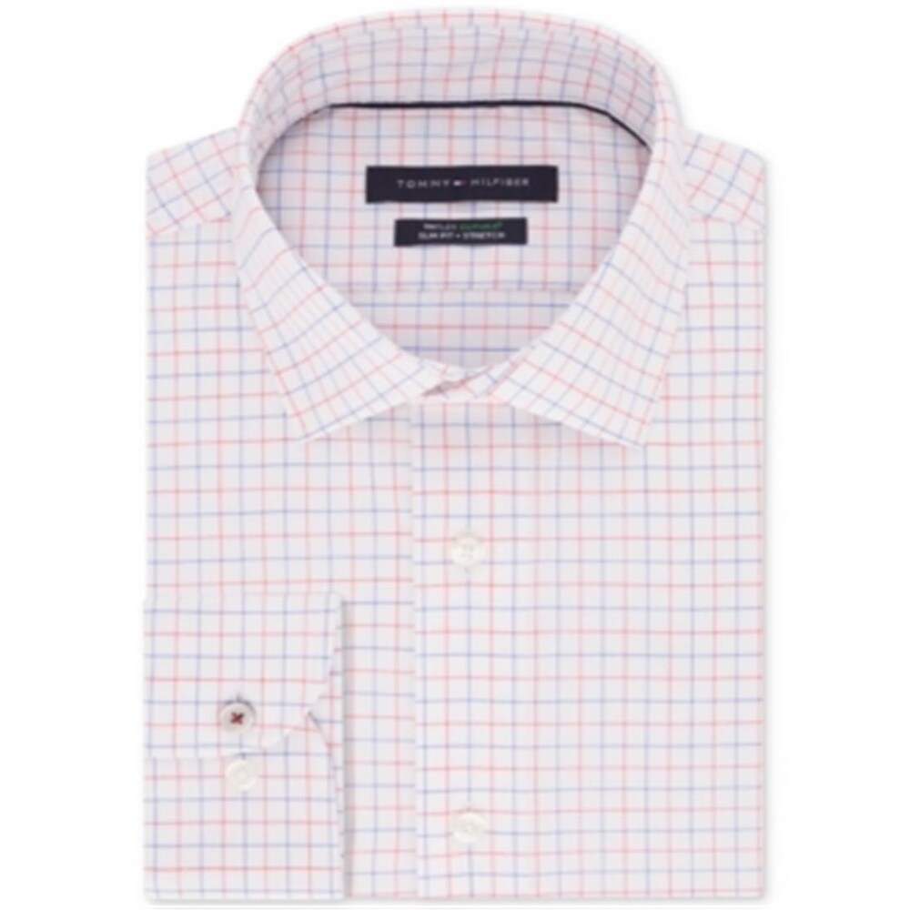Tommy Hilfiger Men's Slim Fit Th Flex Non Iron Supima Stretch Check Dress  Shirt Red Size 34X35 - Bed Bath & Beyond - 40640434